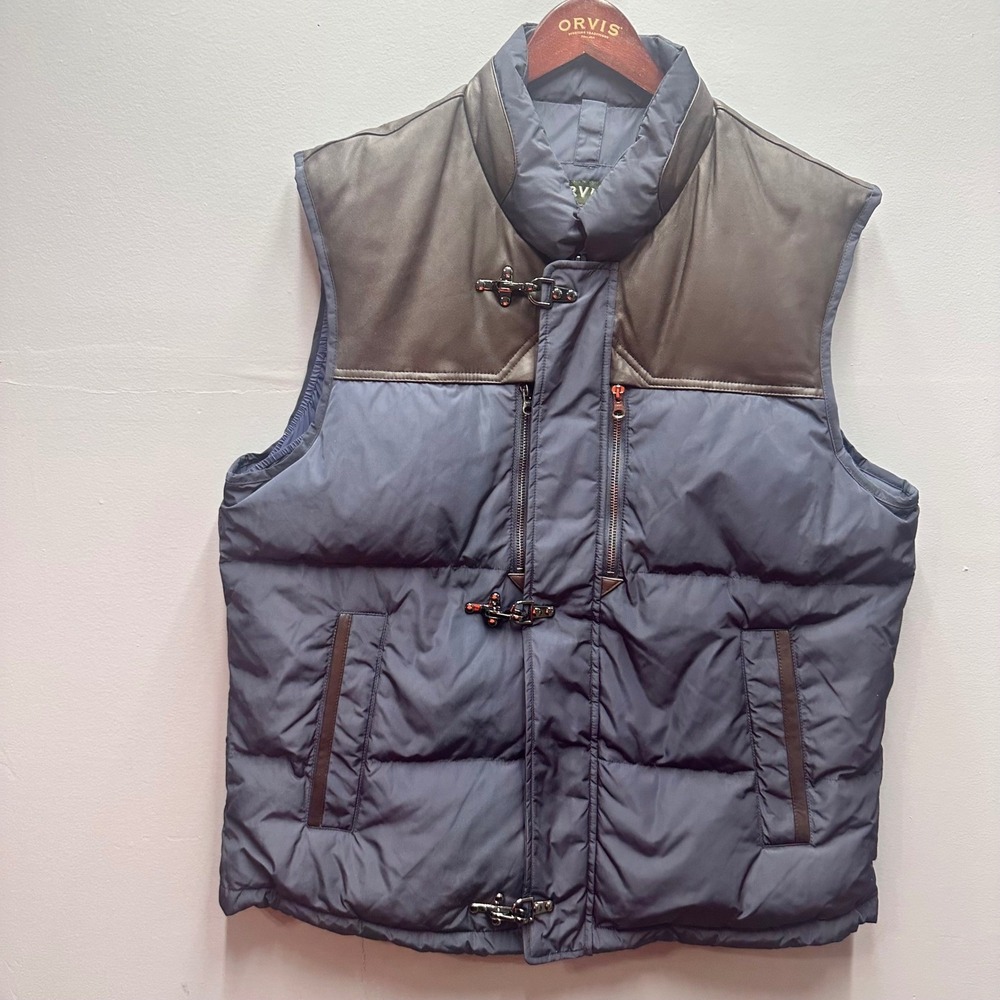 Orvis Down Puffer Vest Men's L Leather Trim 80/20 Down Outdoor